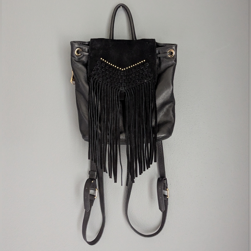 Dolce Vita Black Leather Fringe Backpack